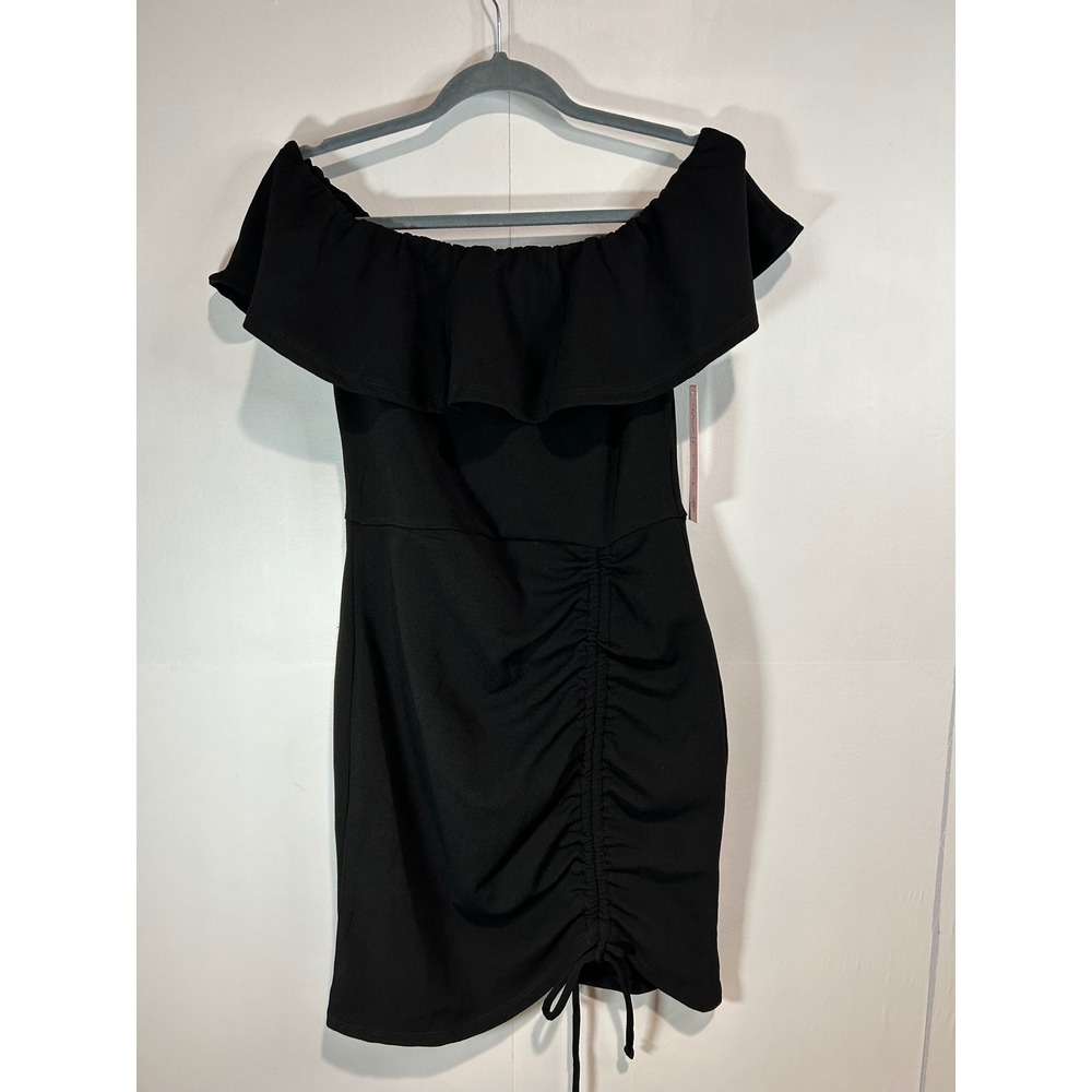 Crave Fame Black Off‎ Shoulder Ruched Little Black Dress Women's Large LBD